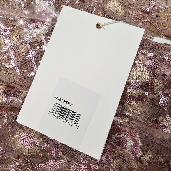 Mac Duggal 67481 Pink Floral Embellished Sleeveless Plunge Neck Gown Size 6 - Picture 10 of 10